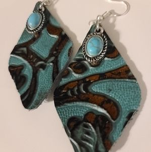Handmade embossed leather earrings